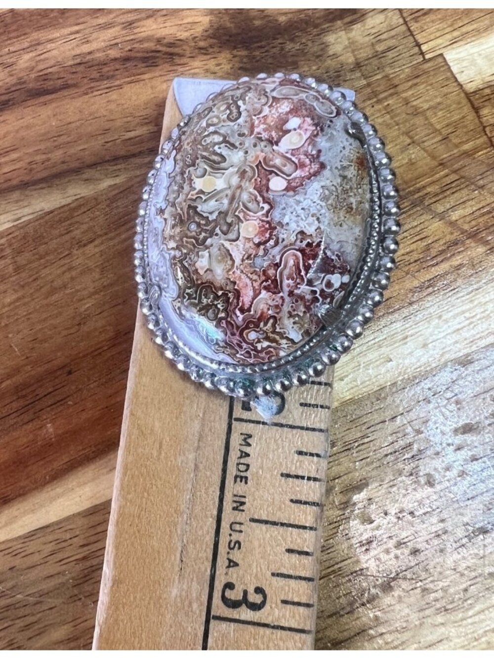 Vintage Silver "Crazy Lace" Agate Brooch - Picture 4 of 5